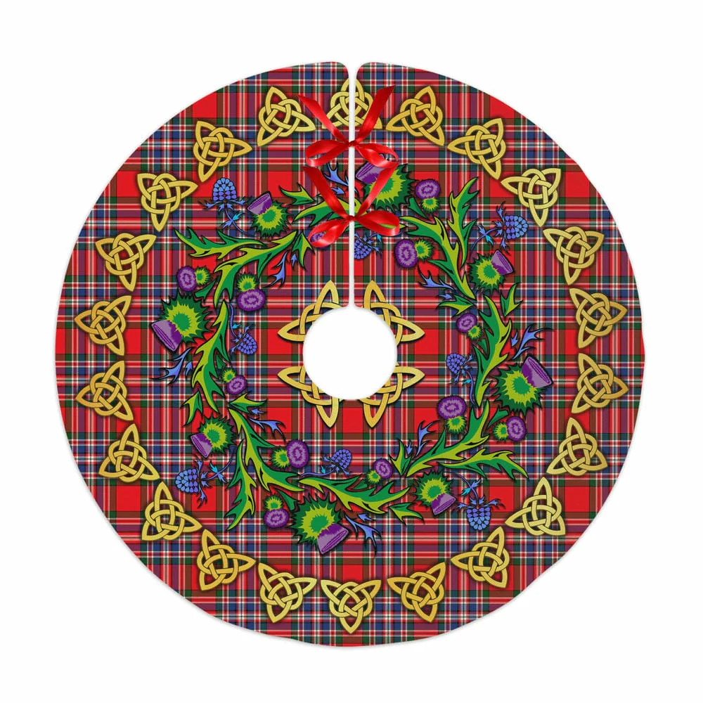 Scottish MacFarlane Modern Tartan Thistle Celtic Knot Christmas Tree Skirt