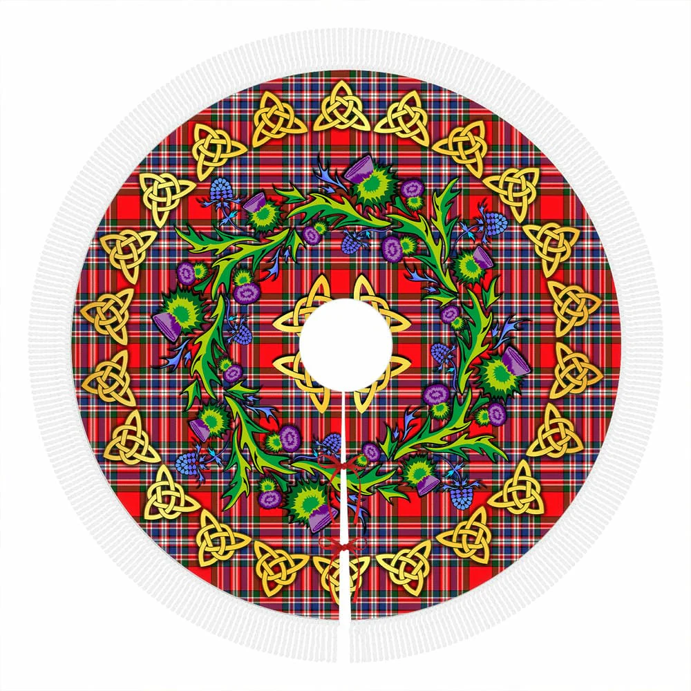 Scottish MacFarlane Modern Tartan Thistle Celtic Knot Christmas Tree Skirt - Image 4
