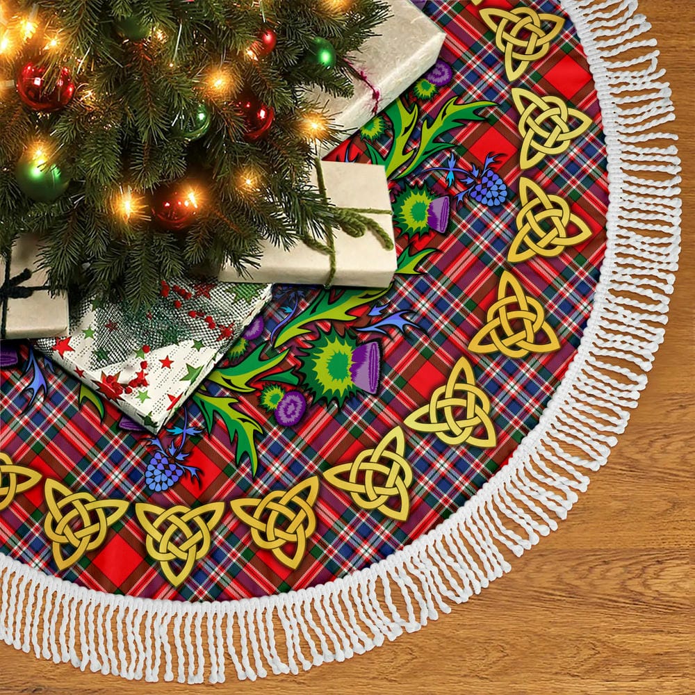 Scottish MacFarlane Modern Tartan Thistle Celtic Knot Christmas Tree Skirt - Image 5