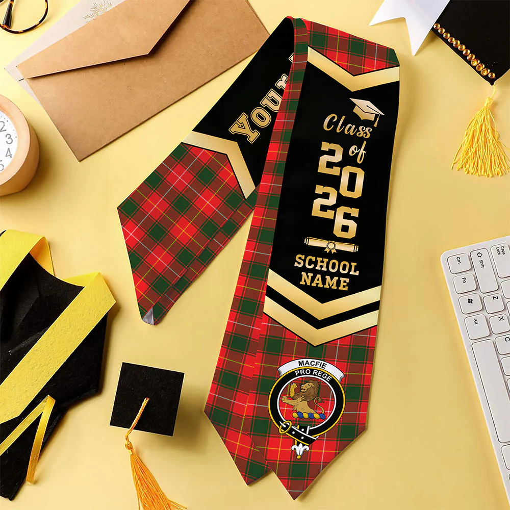 Scottish MacFie Clan Badge Tartan Graduation Stole Black Gold Honor - Image 4
