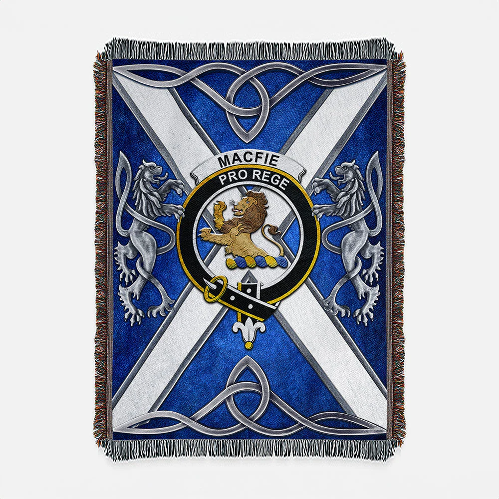 Scottish MacFie Clan Badge Woven Blanket Silver Rampant Lion Emblem