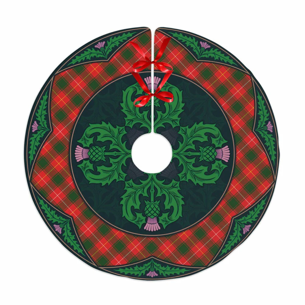 Scottish MacFie Tartan Christmas Tree Skirt Old Scottish Thistle Flower