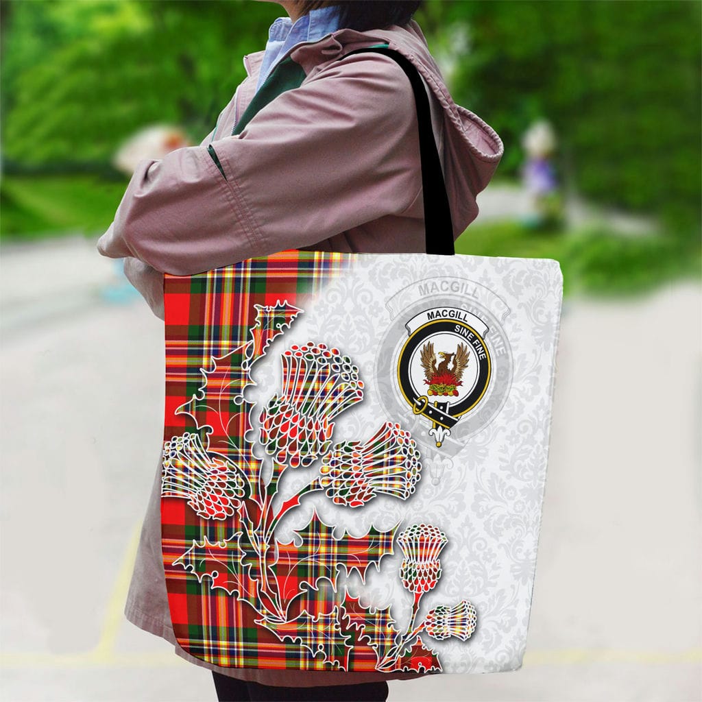 Scottish MacGill (Makgill) Clan Badge Tartan Canvas Bag With Shoulder Straps - Thistle Flowers Style - Image 2