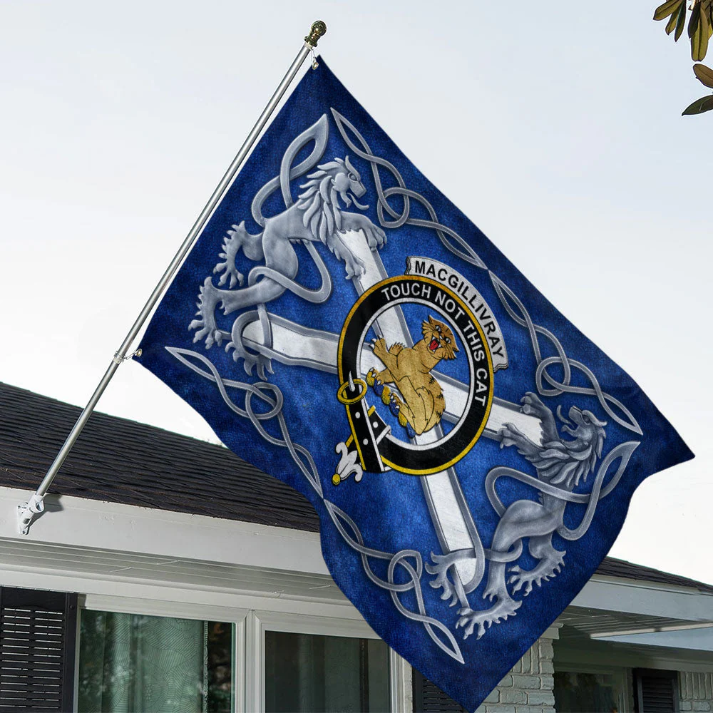 Scottish MacGillivray Clan Badge Flag Parade Silver Rampant Lion Emblem