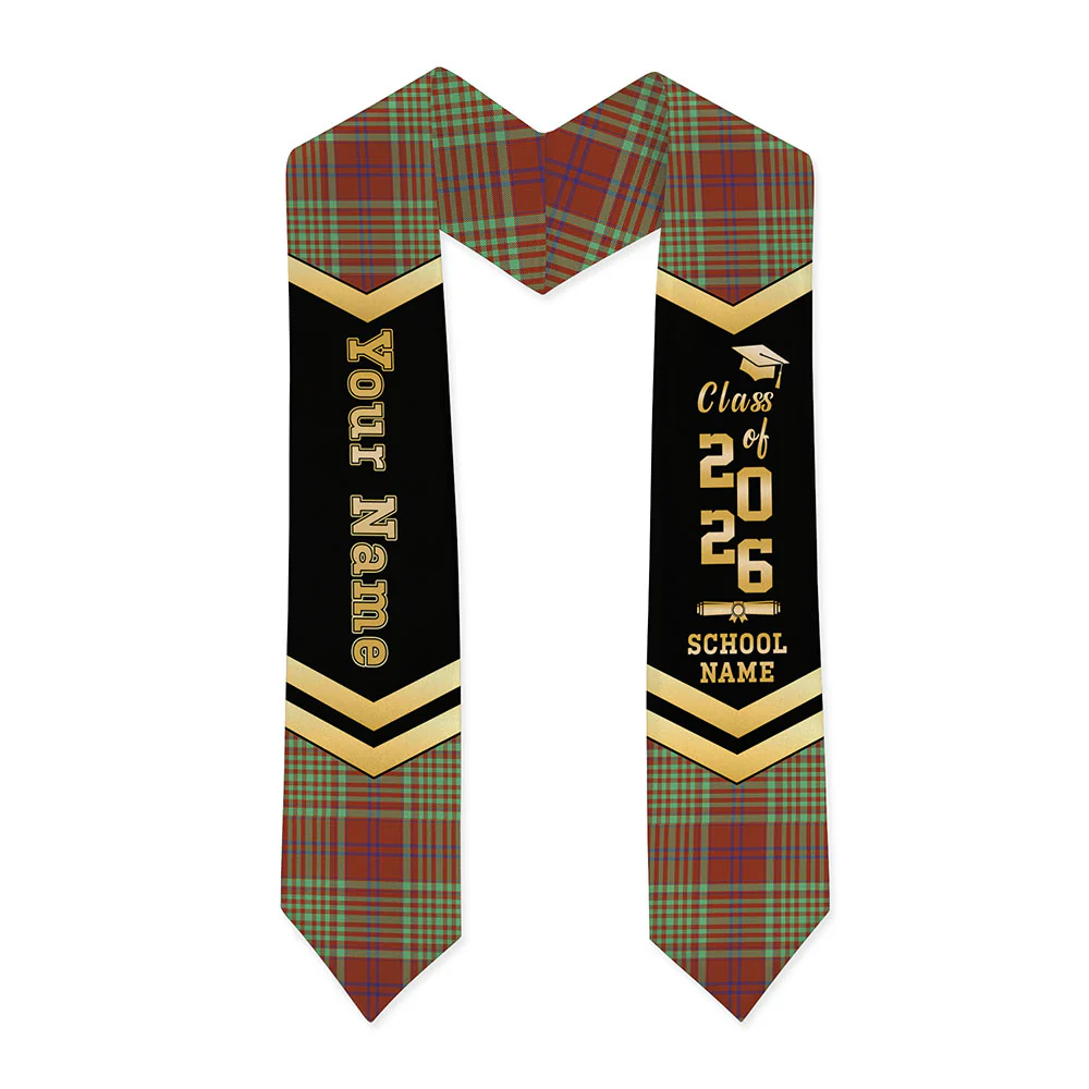 Scottish MacGillivray Hunting Ancient Clan Badge Tartan Graduation Stole Black Gold Honor - Image 3