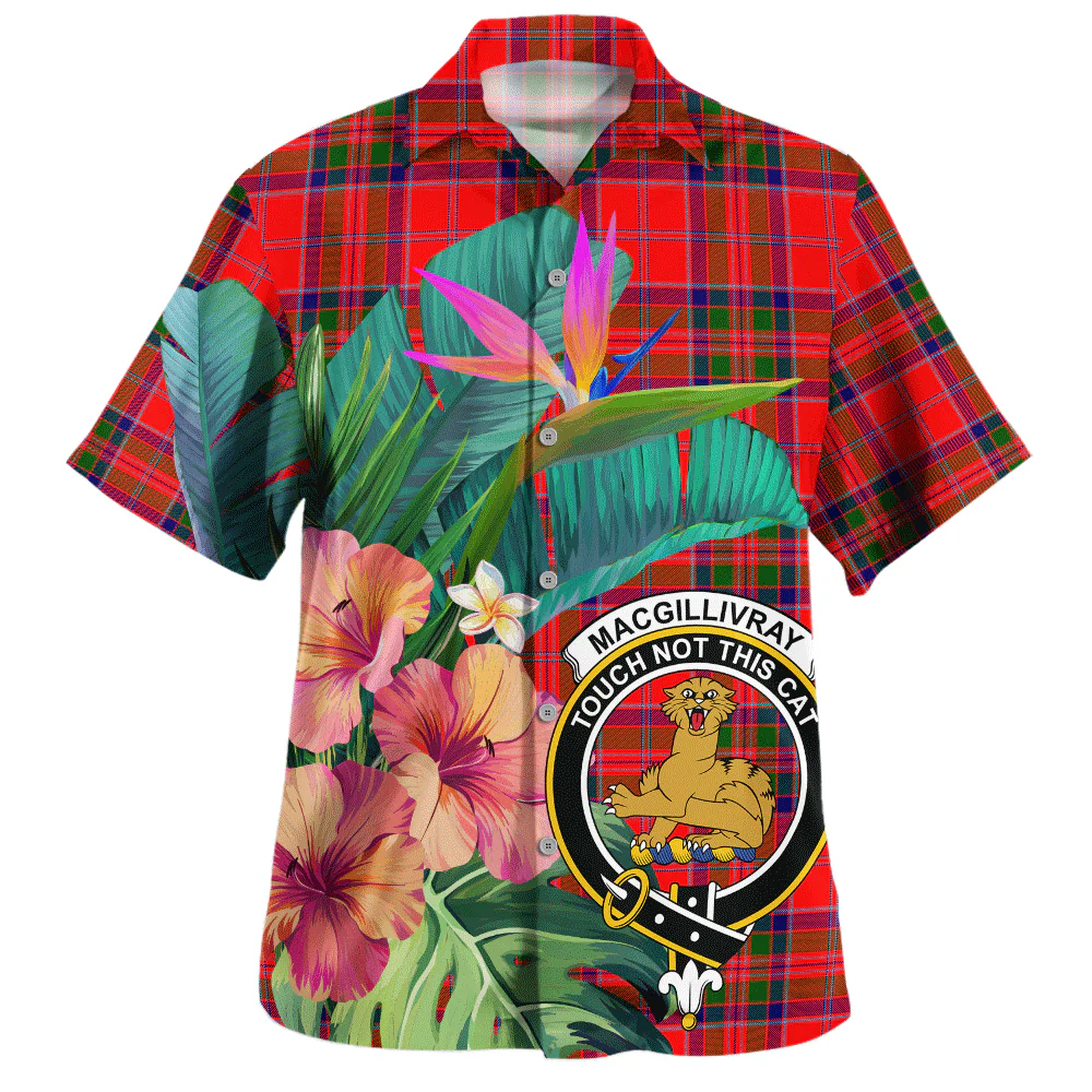 Scottish MacGillivray Modern Clan Badge Tartan Hawaiian Shirt Bouquet Tropical Style