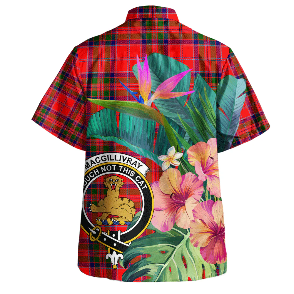 Scottish MacGillivray Modern Clan Badge Tartan Hawaiian Shirt Bouquet Tropical Style - Image 3