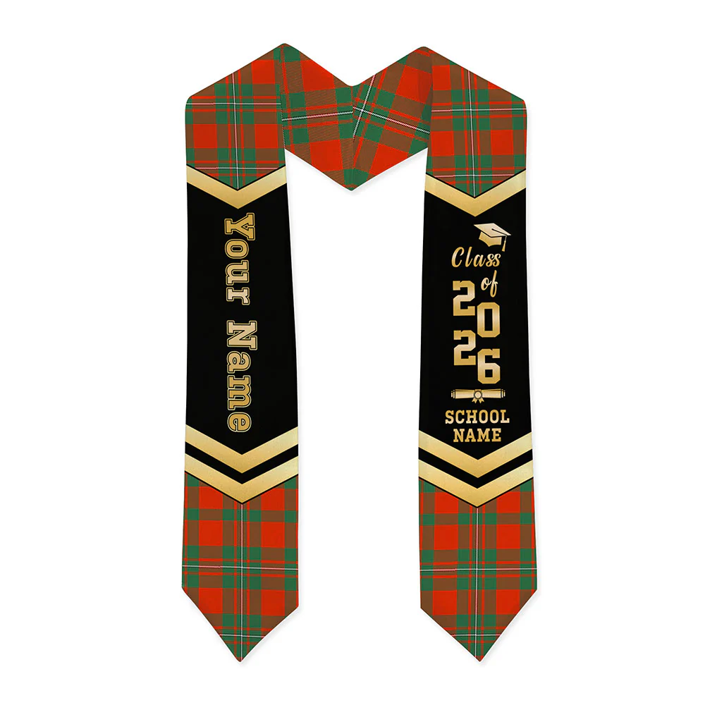 Scottish MacGregor Ancient Clan Badge Tartan Graduation Stole Black Gold Honor - Image 3