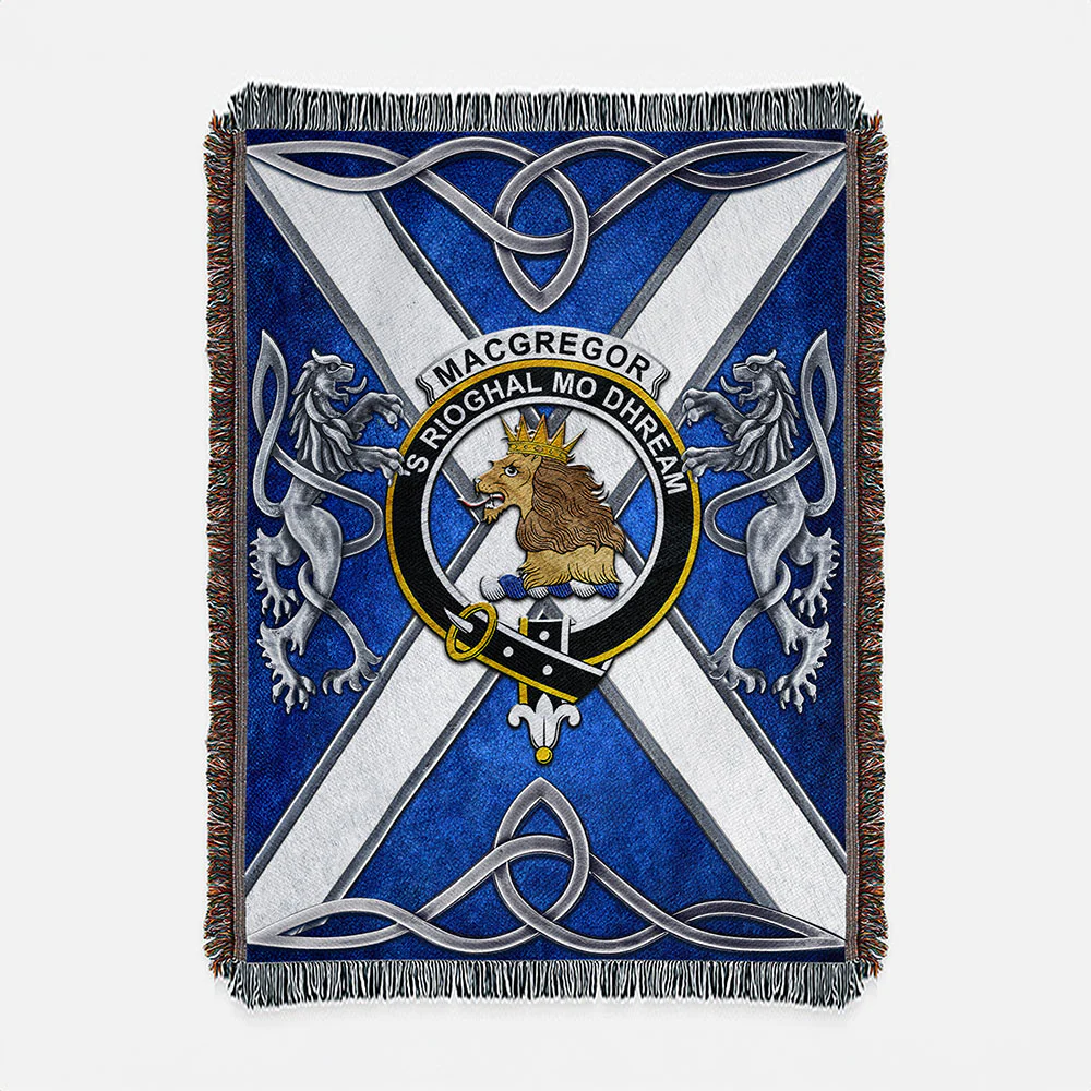 Scottish MacGregor Clan Badge Woven Blanket Silver Rampant Lion Emblem
