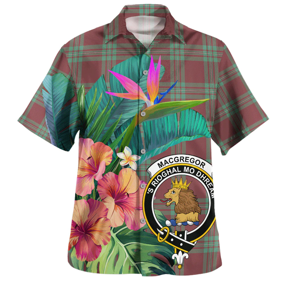 Scottish MacGregor Hunting Ancient Clan Badge Tartan Hawaiian Shirt Bouquet Tropical Style