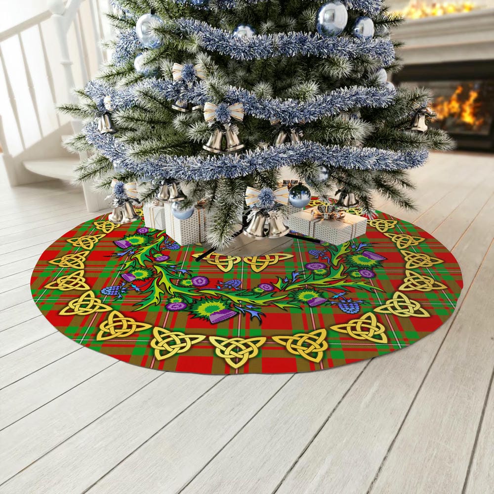 Scottish MacGregor Modern Tartan Thistle Celtic Knot Christmas Tree Skirt - Image 3