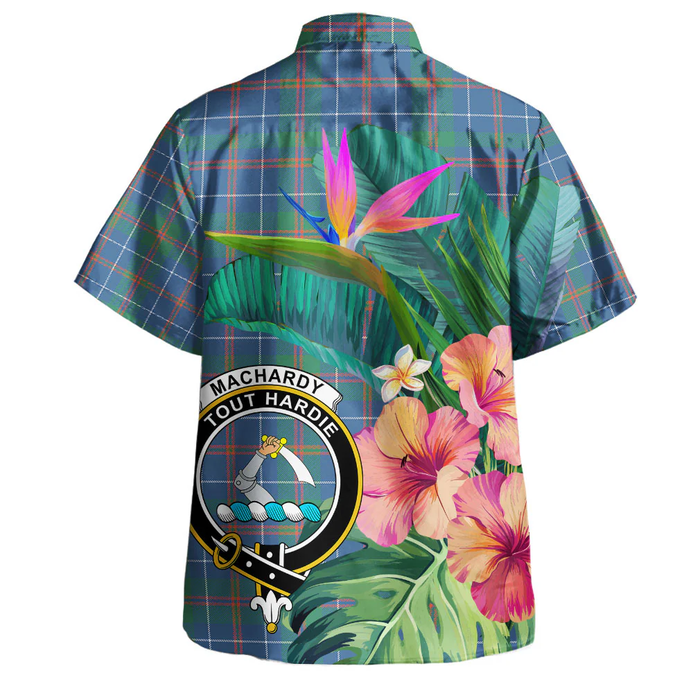Scottish MacHardy Ancient Clan Badge Tartan Hawaiian Shirt Bouquet Tropical Style - Image 3