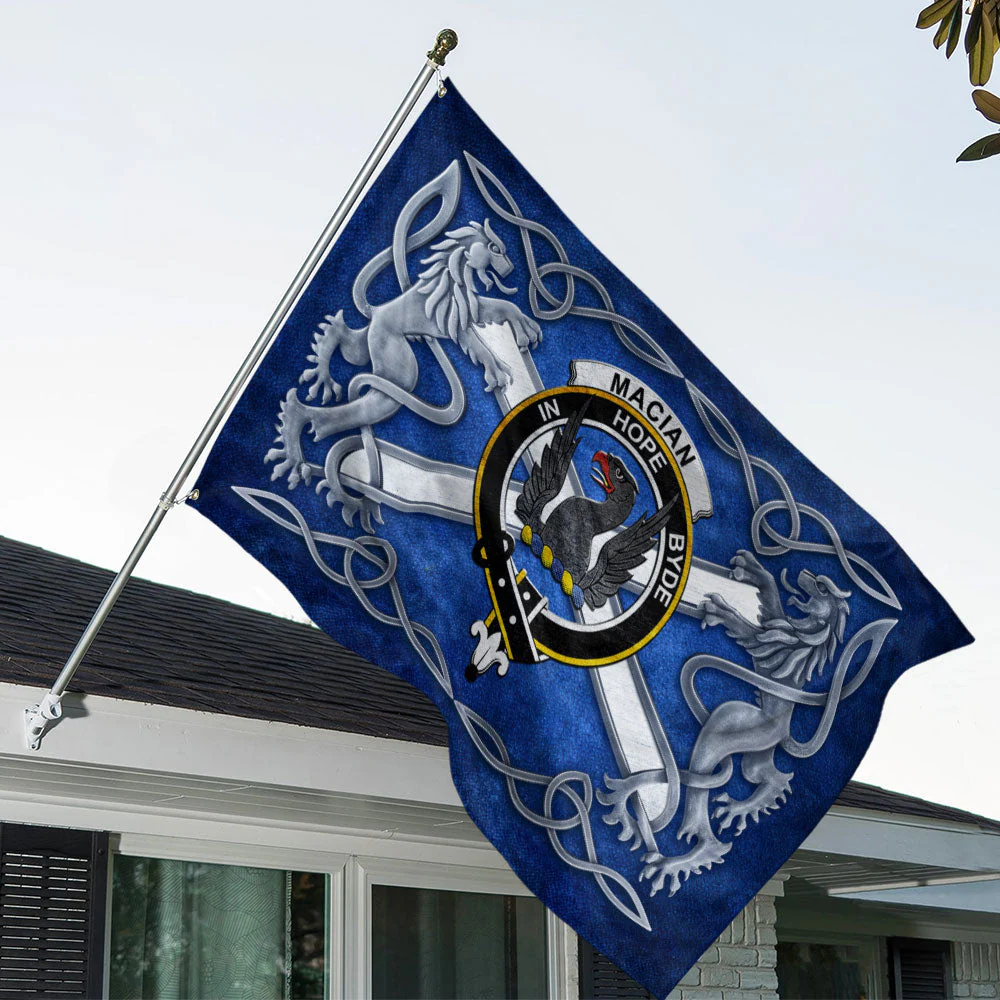 Scottish MacIan Clan Badge Flag Parade Silver Rampant Lion Emblem