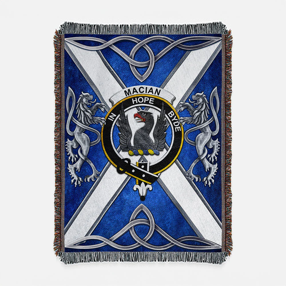 Scottish MacIan Clan Badge Woven Blanket Silver Rampant Lion Emblem