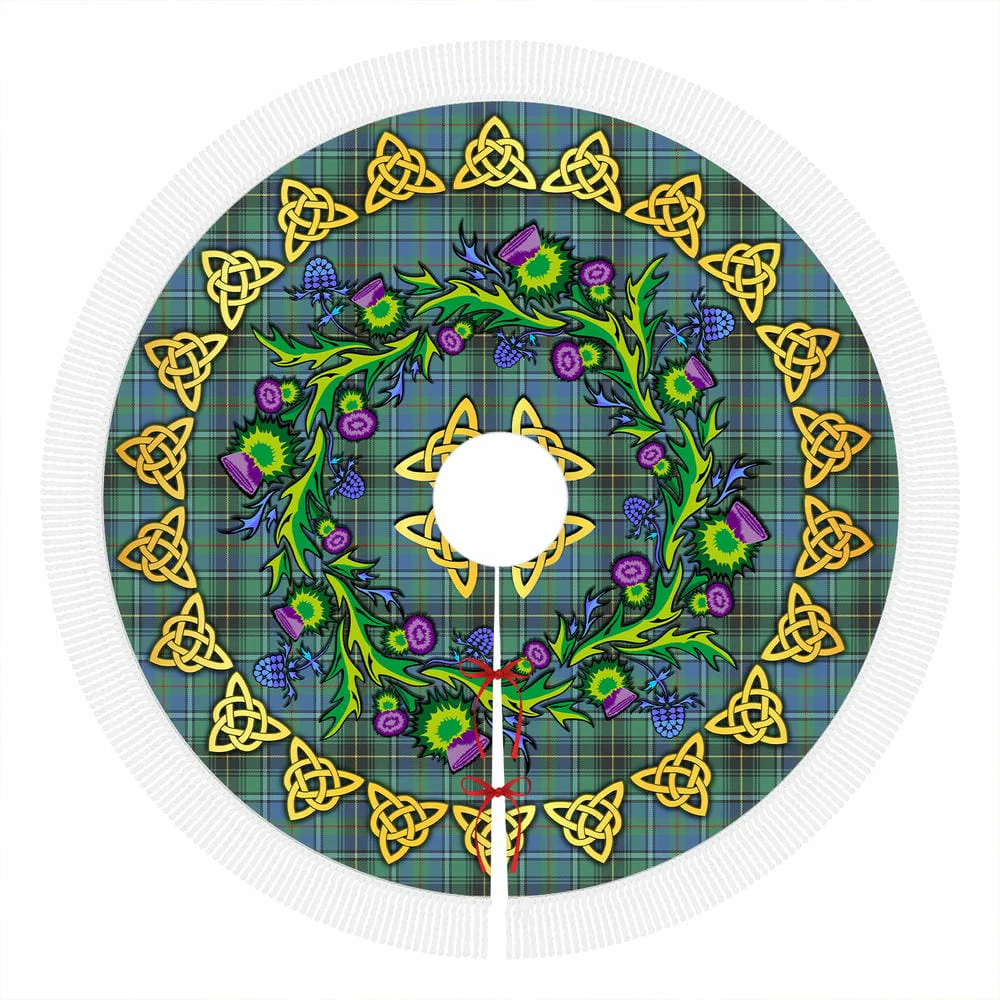 Scottish MacInnes Ancient Tartan Thistle Celtic Knot Christmas Tree Skirt - Image 4