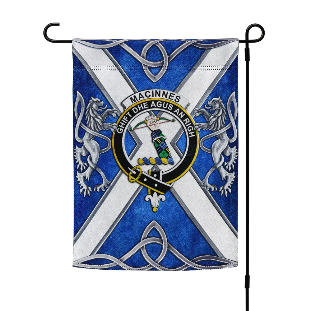 Scottish MacInnes Clan Badge Garden Flag Silver Rampant Lion Emblem