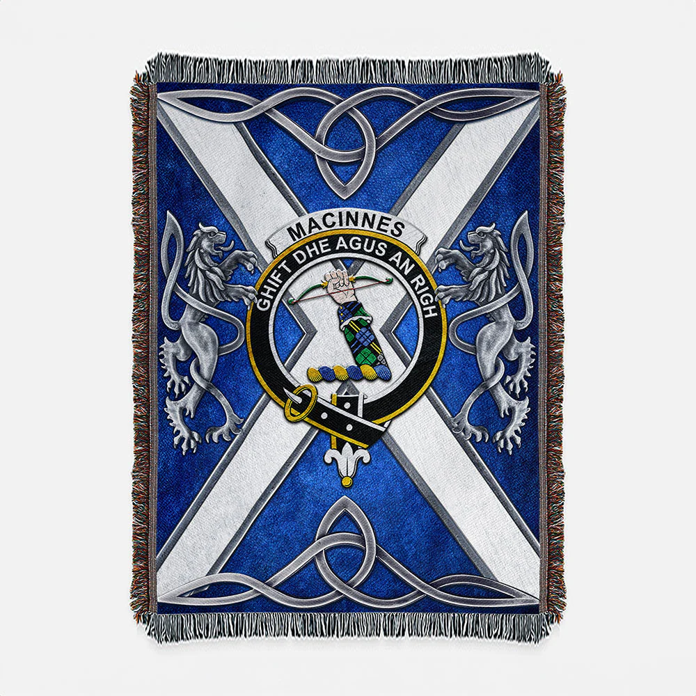 Scottish MacInnes Clan Badge Woven Blanket Silver Rampant Lion Emblem