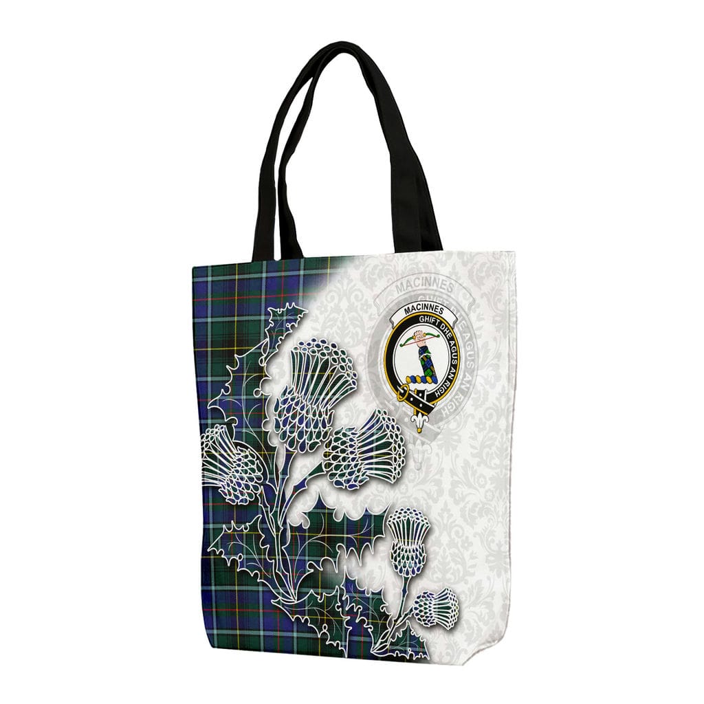 Scottish MacInnes Clan Badge Tartan Canvas Bag With Shoulder Straps - Thistle Flowers Style