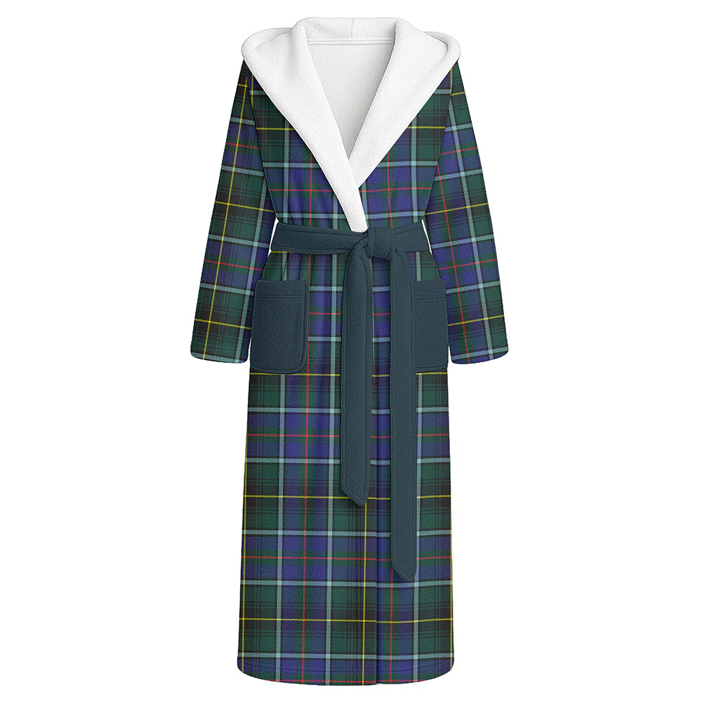 Scottish MacInnes Modern Clan Badge Tartan Flannel Hooded Bathrobe