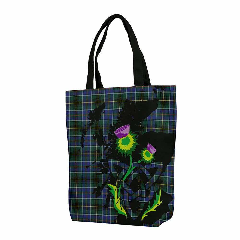 Scottish MacInnes Modern Tartan Canvas Bag With Shoulder Strap With Thistle