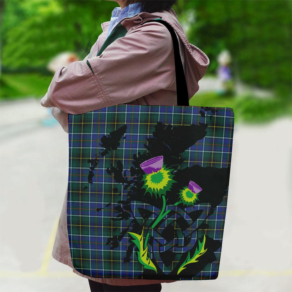 Scottish MacInnes Modern Tartan Canvas Bag With Shoulder Strap With Thistle - Image 2