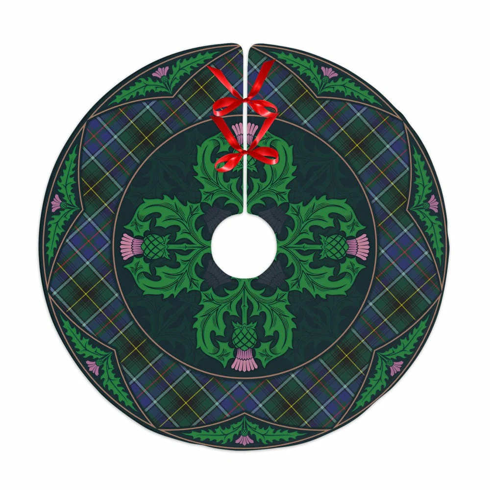 Scottish MacInnes Modern Tartan Christmas Tree Skirt Old Scottish Thistle Flower