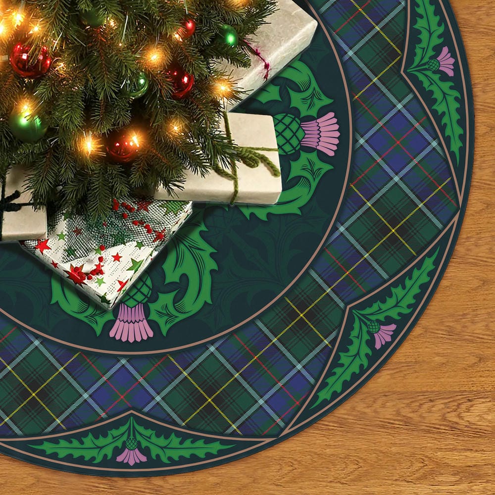 Scottish MacInnes Modern Tartan Christmas Tree Skirt Old Scottish Thistle Flower - Image 2