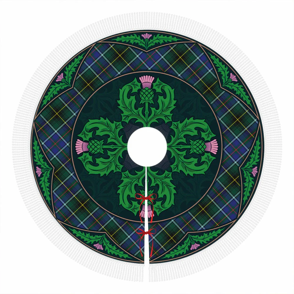 Scottish MacInnes Modern Tartan Christmas Tree Skirt Old Scottish Thistle Flower - Image 4