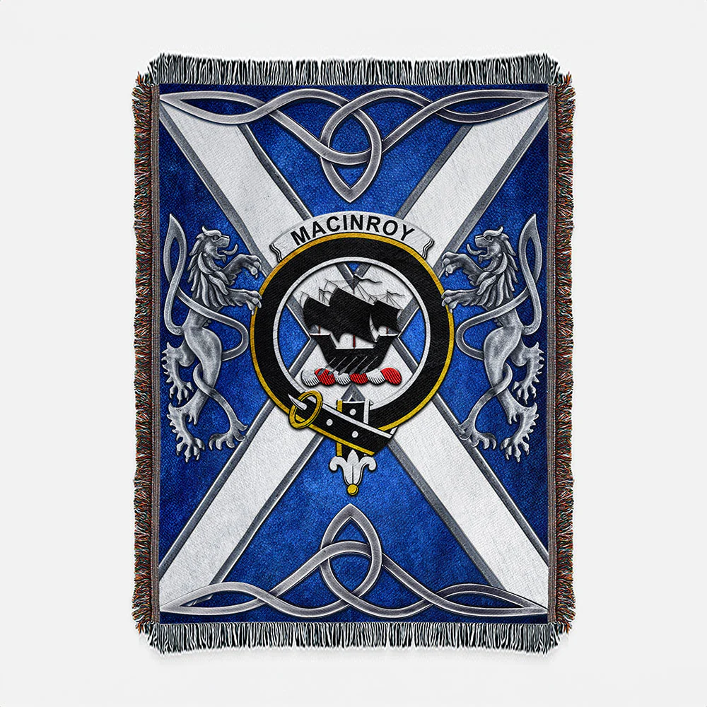 Scottish MacInroy Clan Badge Woven Blanket Silver Rampant Lion Emblem