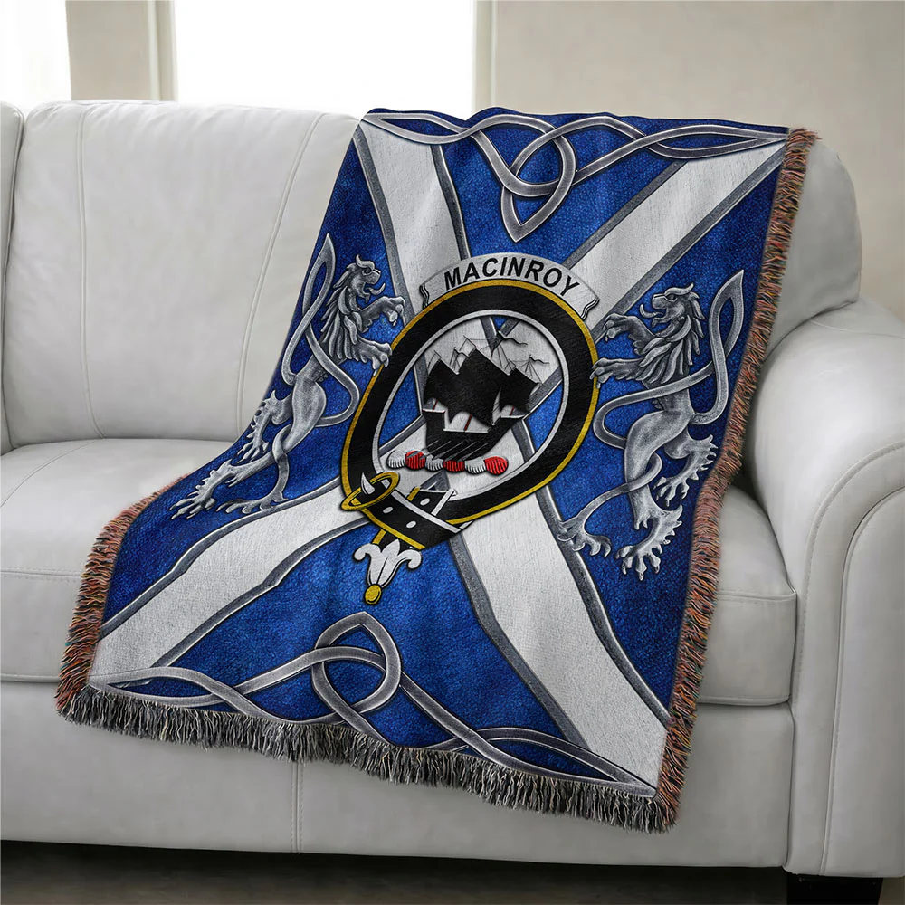Scottish MacInroy Clan Badge Woven Blanket Silver Rampant Lion Emblem - Image 3