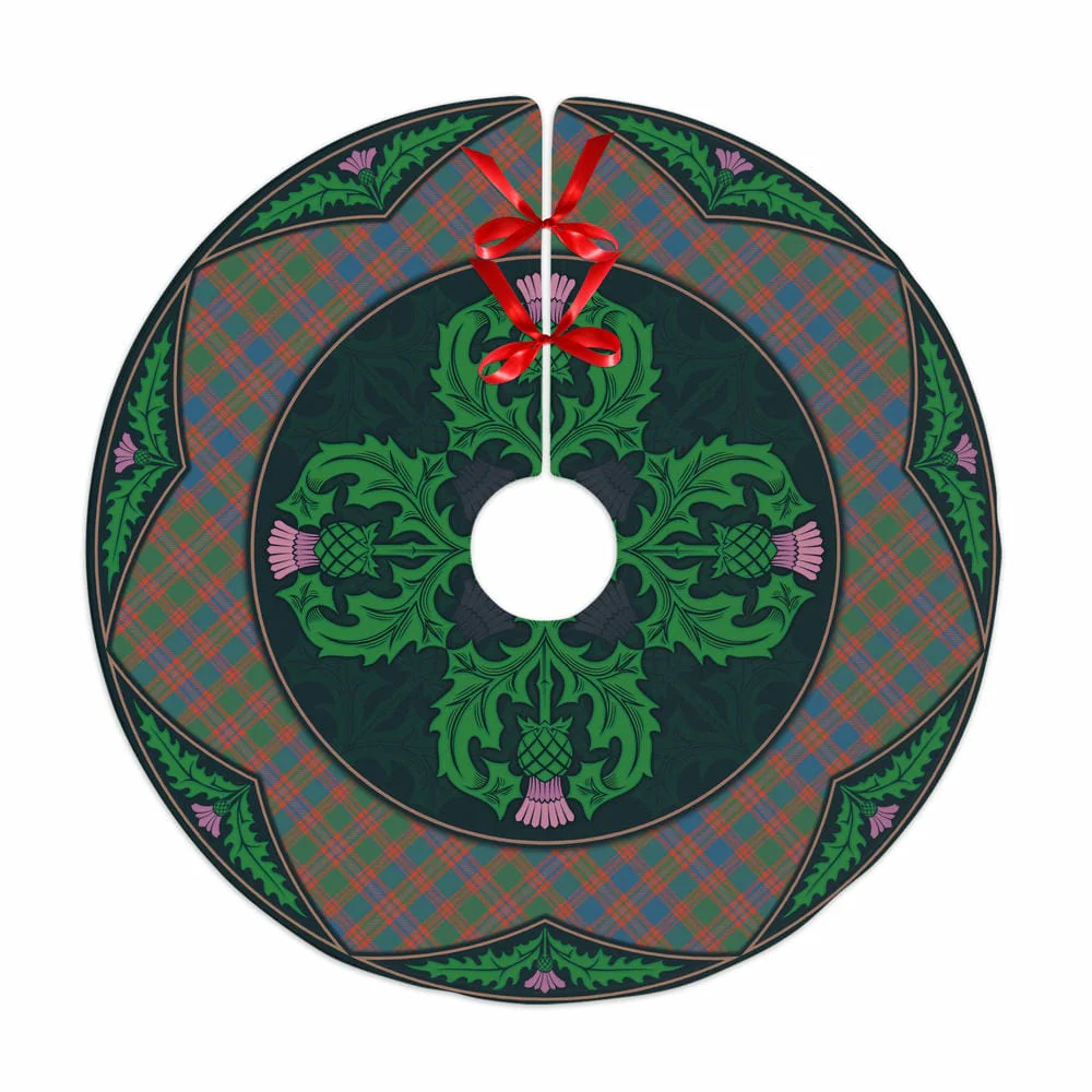 Scottish MacIntyre Ancient Tartan Christmas Tree Skirt Old Scottish Thistle Flower
