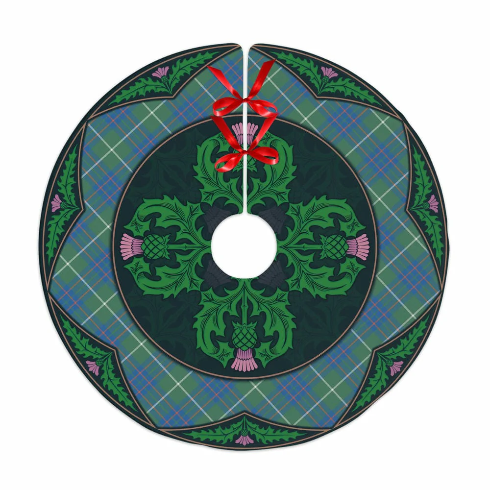 Scottish MacIntyre Hunting Ancient Tartan Christmas Tree Skirt Old Scottish Thistle Flower