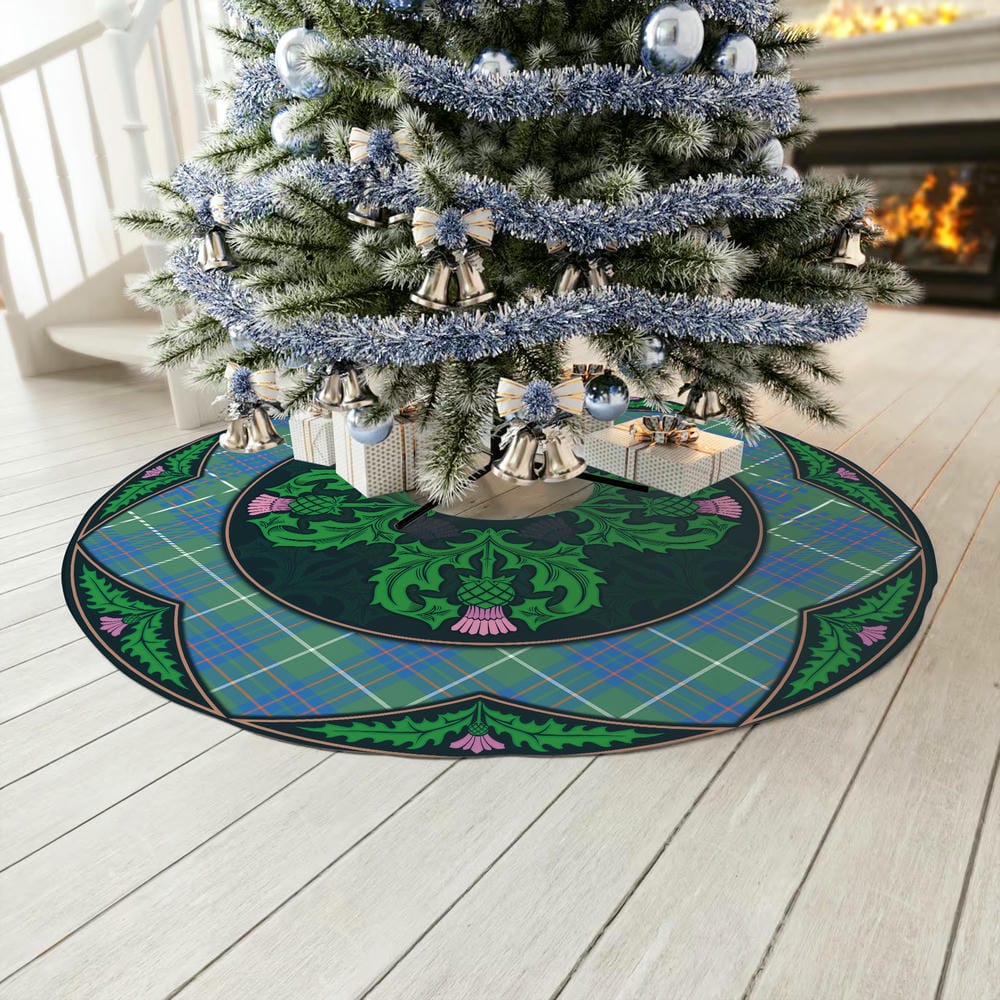 Scottish MacIntyre Hunting Ancient Tartan Christmas Tree Skirt Old Scottish Thistle Flower - Image 3