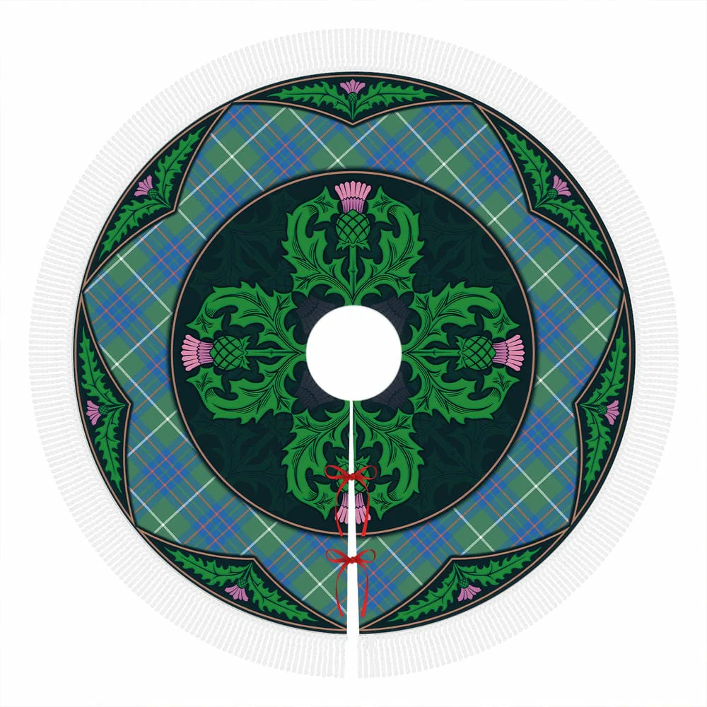 Scottish MacIntyre Hunting Ancient Tartan Christmas Tree Skirt Old Scottish Thistle Flower - Image 4
