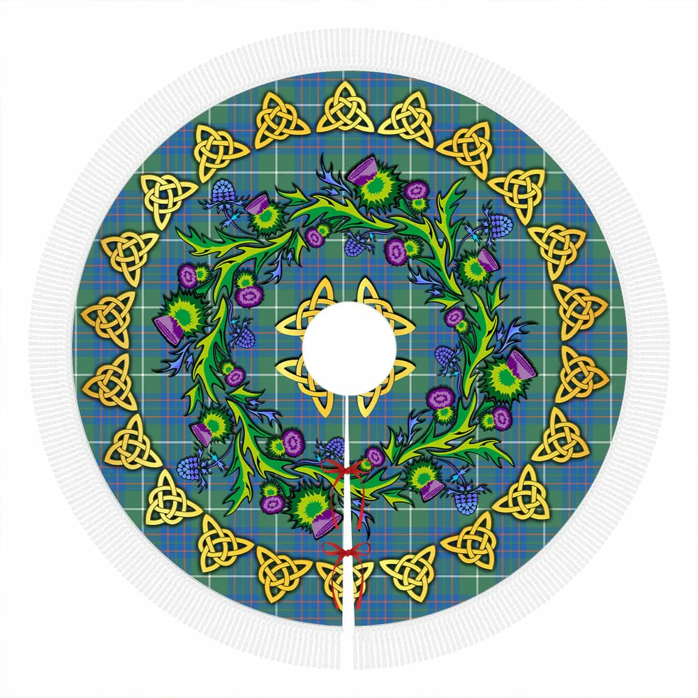 Scottish MacIntyre Hunting Ancient Tartan Thistle Celtic Knot Christmas Tree Skirt - Image 4
