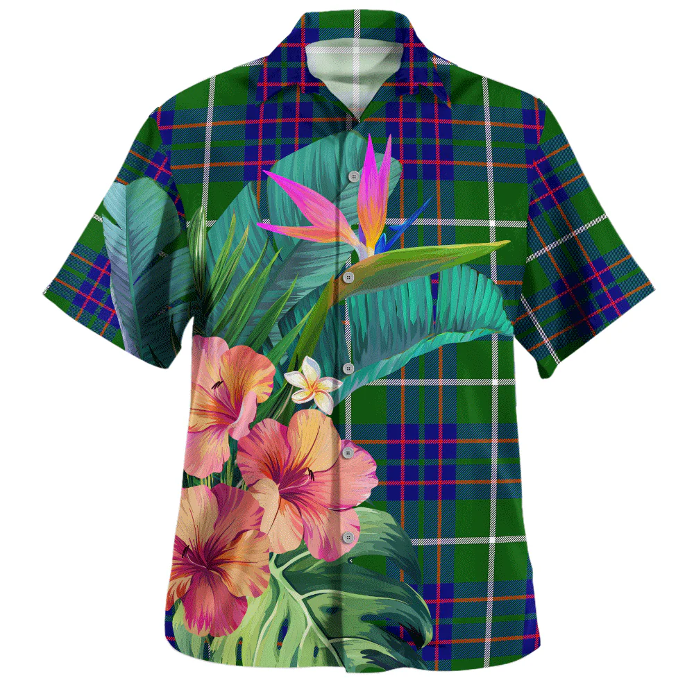 Scottish MacIntyre Hunting Modern Clan Badge Tartan Hawaiian Shirt Bouquet Tropical Style - Image 2