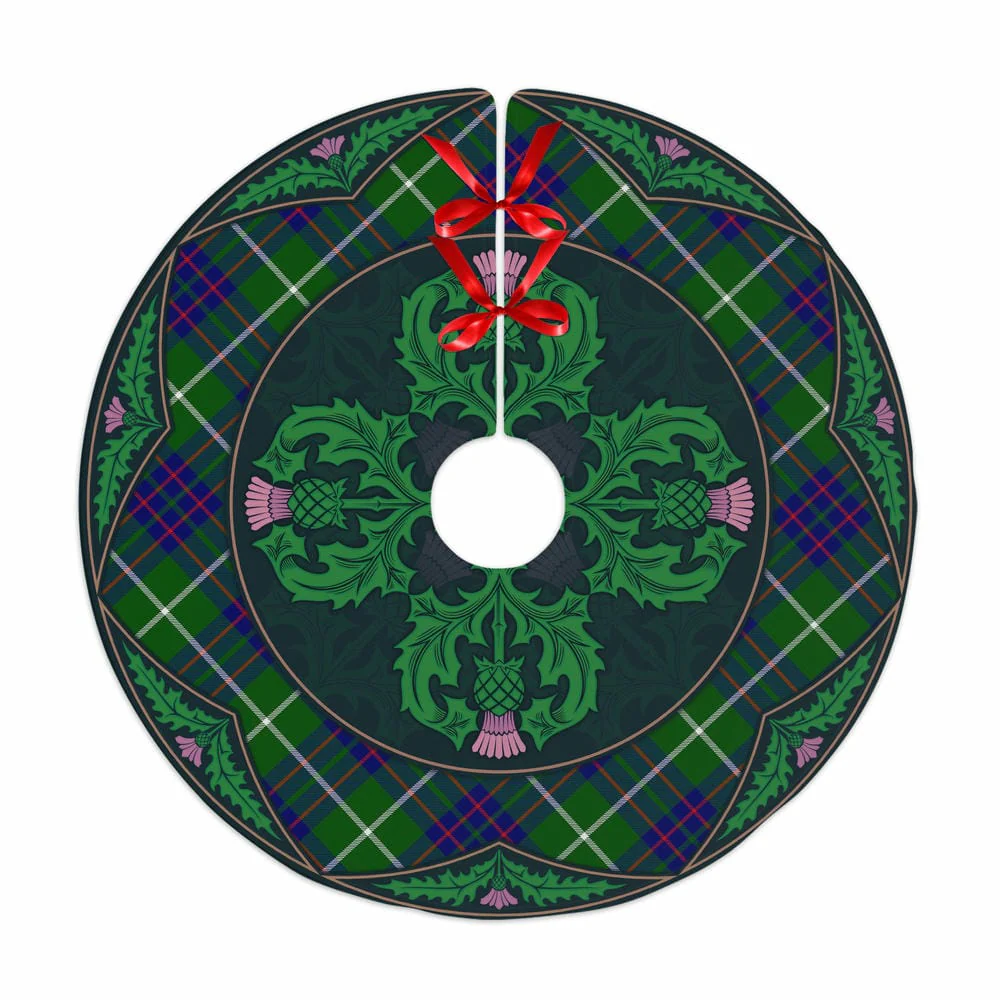Scottish MacIntyre Hunting Modern Tartan Christmas Tree Skirt Old Scottish Thistle Flower