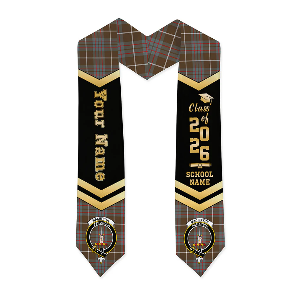 Scottish MacIntyre Hunting Weathered Clan Badge Tartan Graduation Stole Black Gold Honor