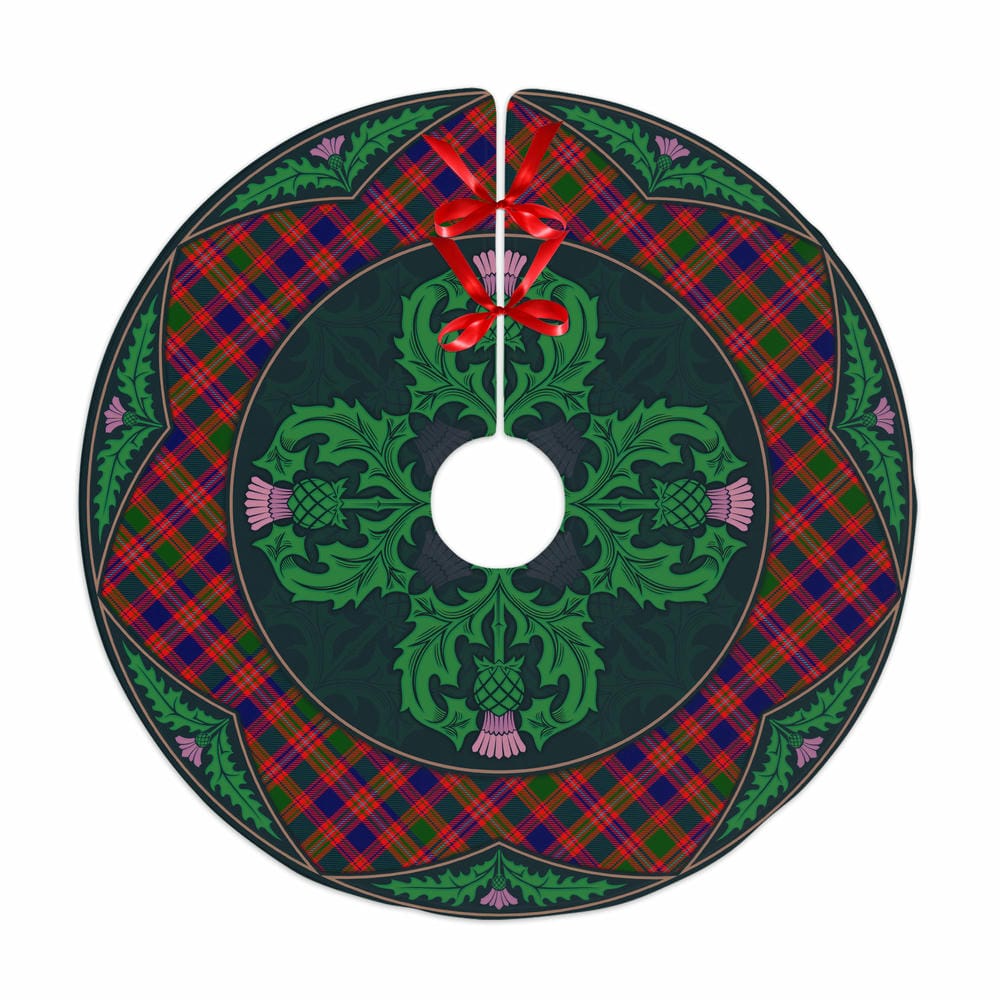 Scottish MacIntyre Modern Tartan Christmas Tree Skirt Old Scottish Thistle Flower