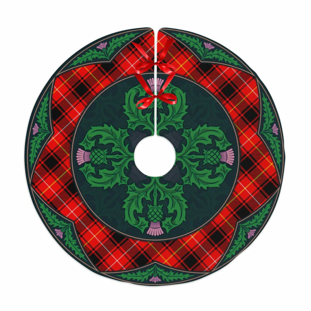 Scottish MacIver Modern Tartan Christmas Tree Skirt Old Scottish Thistle Flower