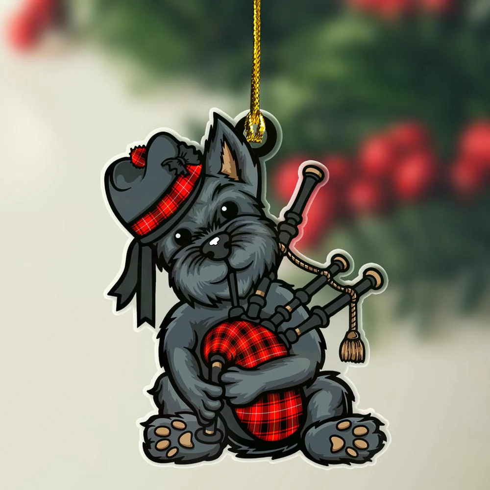 Scottish MacIver Modern Tartan Ornament Scottish Terrier Plays The Bagpipes