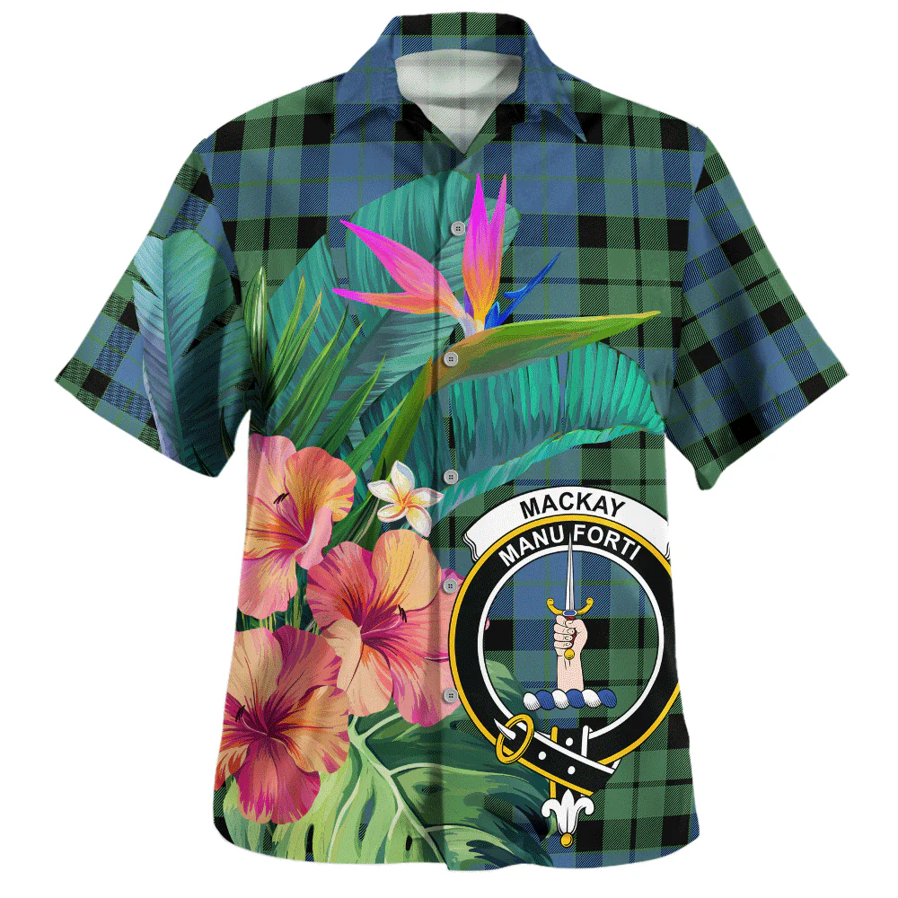 Scottish MacKay Ancient Clan Badge Tartan Hawaiian Shirt Bouquet Tropical Style
