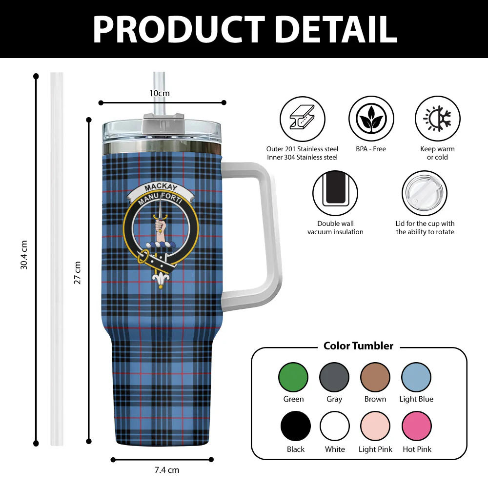 Scottish MacKay Blue Clan Badge Tartan 40oz Tumbler - Image 2