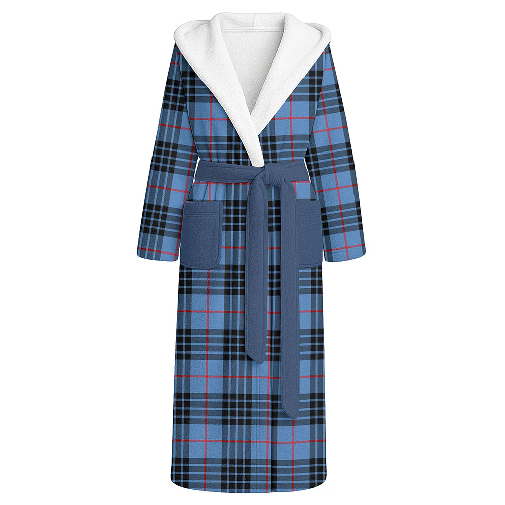 Scottish MacKay Blue Clan Badge Tartan Flannel Hooded Bathrobe
