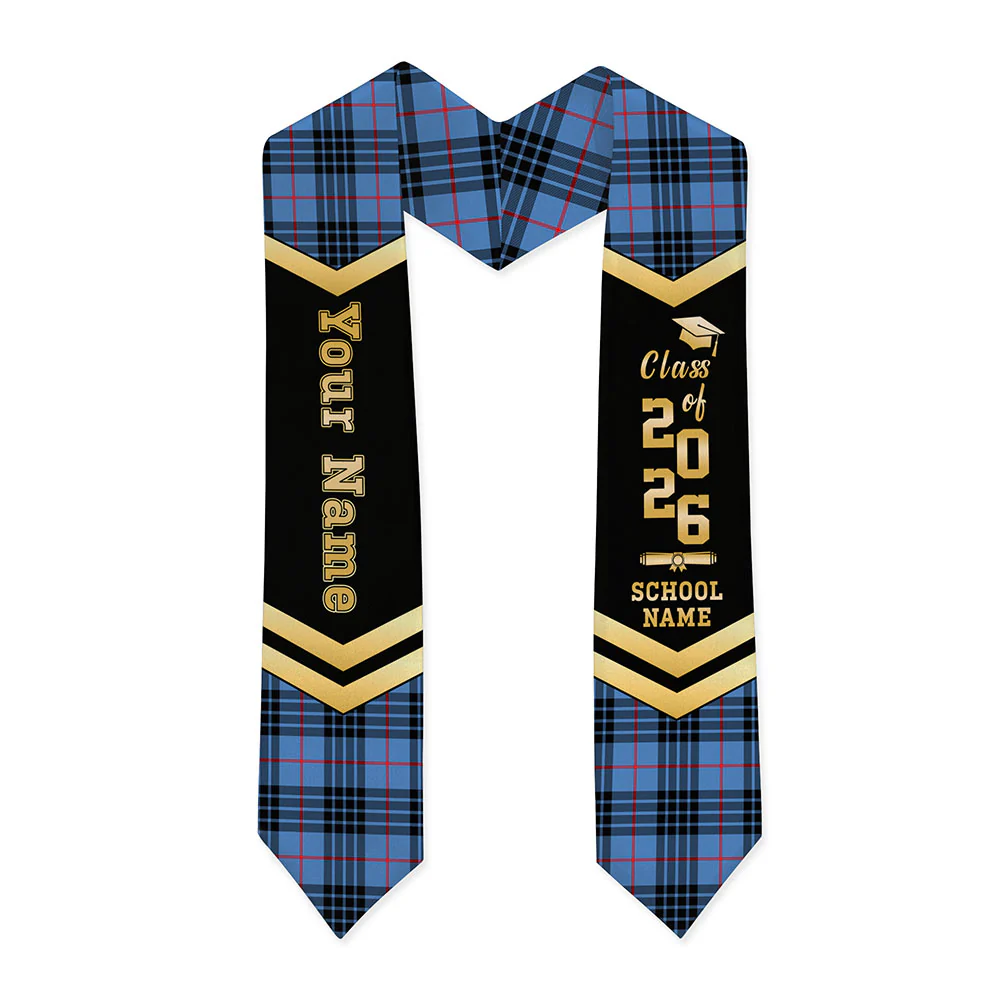 Scottish MacKay Blue Clan Badge Tartan Graduation Stole Black Gold Honor - Image 3