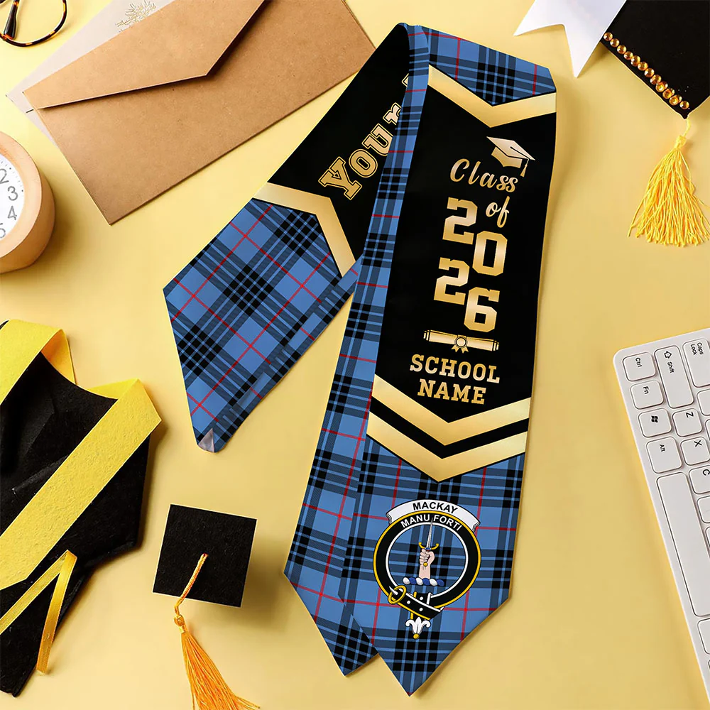 Scottish MacKay Blue Clan Badge Tartan Graduation Stole Black Gold Honor - Image 4