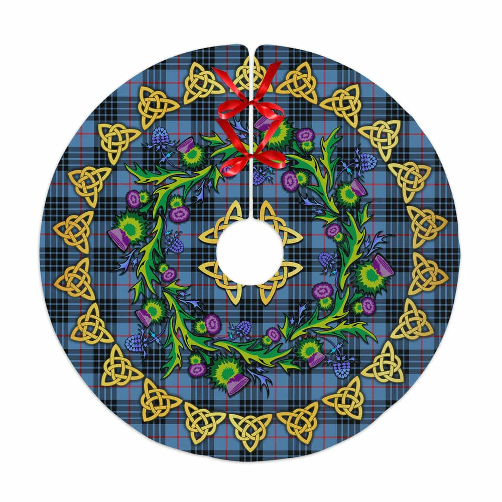 Scottish MacKay Blue Tartan Thistle Celtic Knot Christmas Tree Skirt