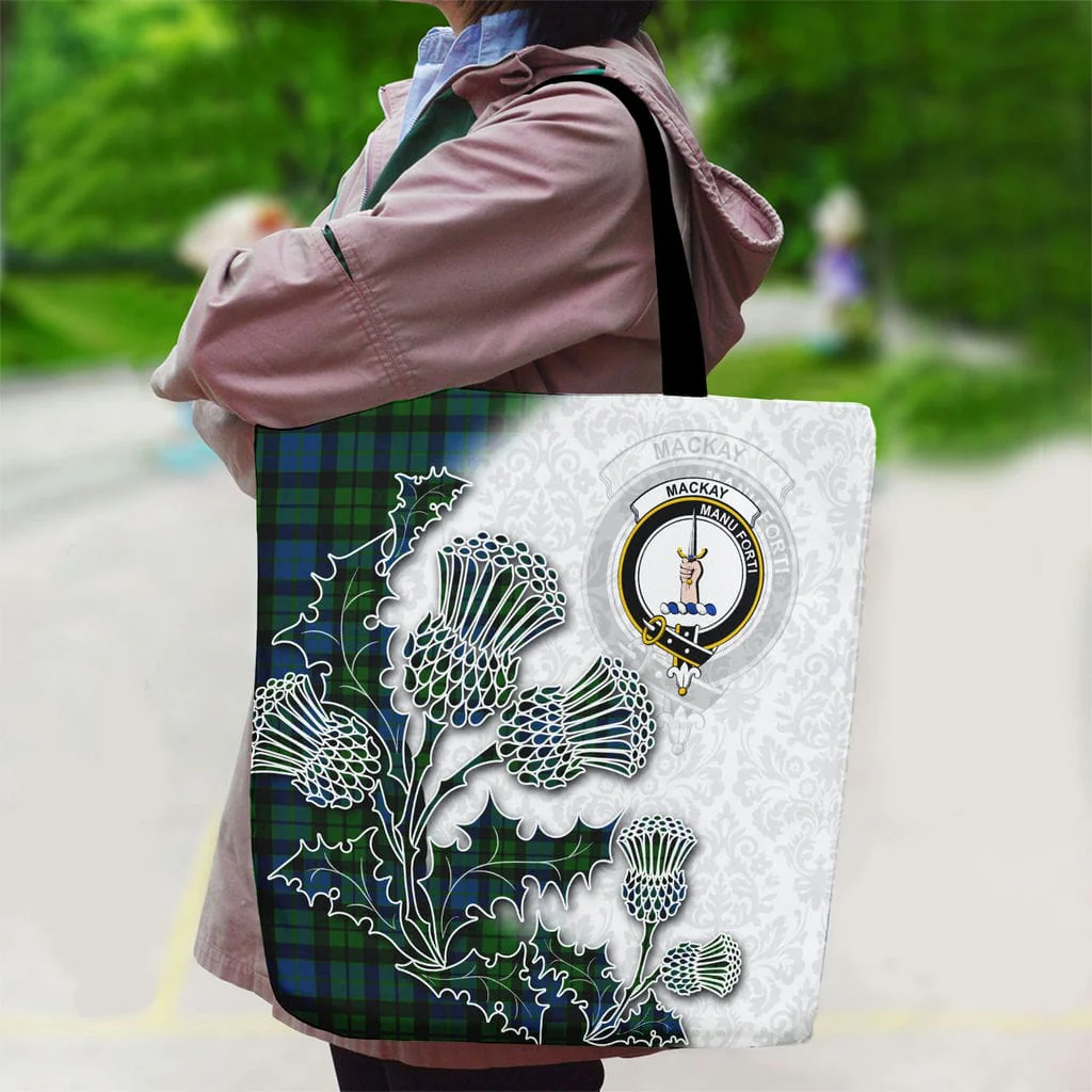 Scottish MacKay Clan Badge Tartan Canvas Bag With Shoulder Straps - Thistle Flowers Style - Image 2