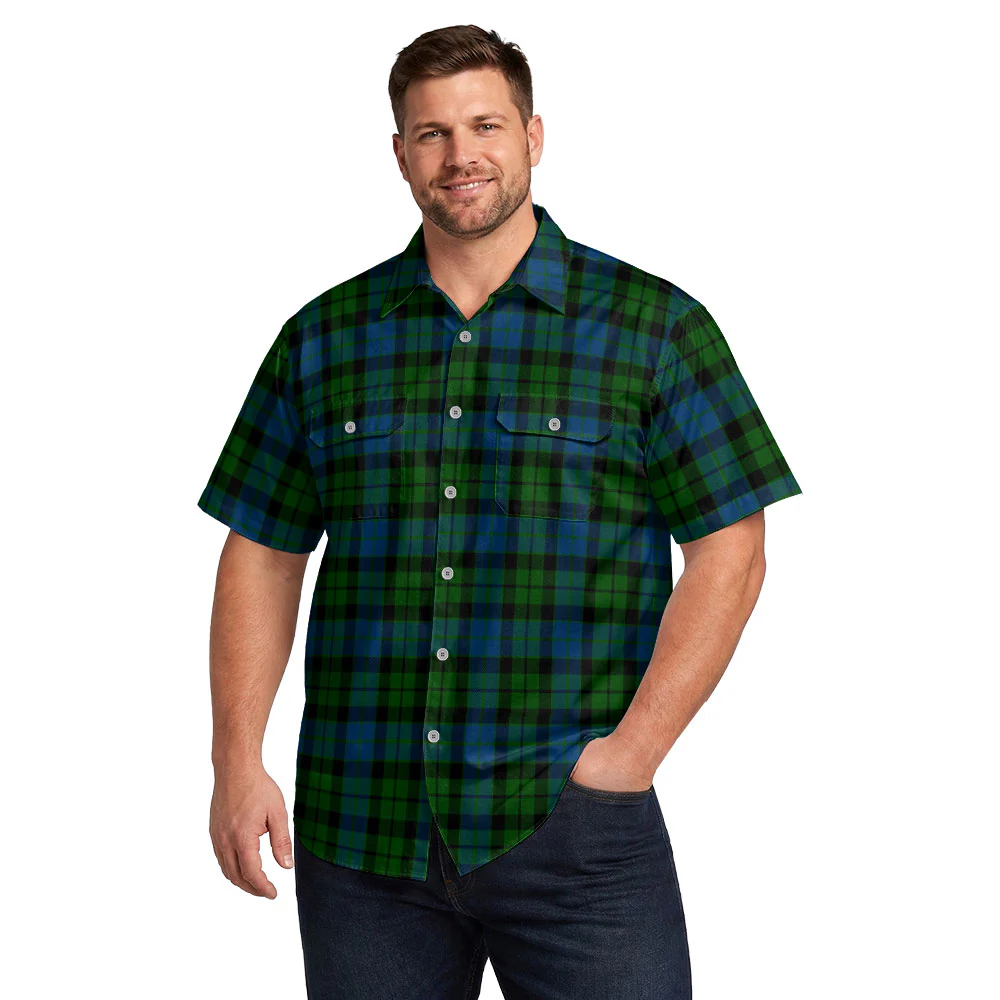 Scottish MacKay Modern Clan Badge Tartan Short Sleeve Work Shirt - Image 4