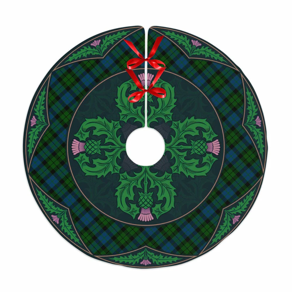 Scottish MacKay Modern Tartan Christmas Tree Skirt Old Scottish Thistle Flower